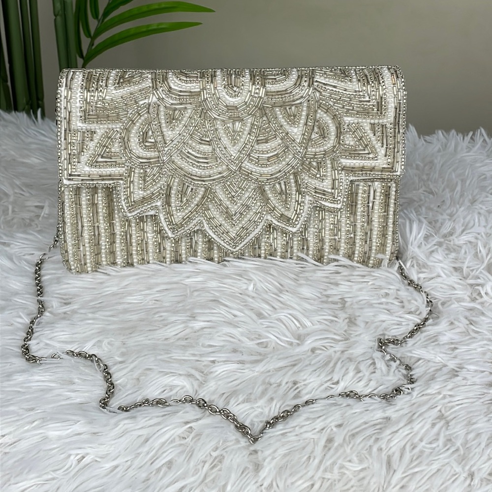 INC International Concepts ~ Beaded Chain Link Shoulder Strap Bag/Clutch - NW/OT